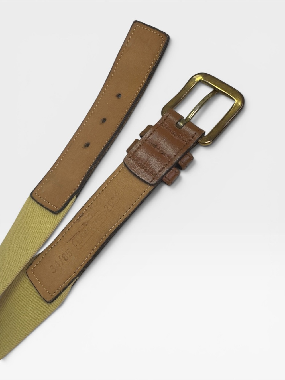 Lacoste Men's Brown Leather & Beige Canvas Belt size 34/85 - Picture 5 of 5